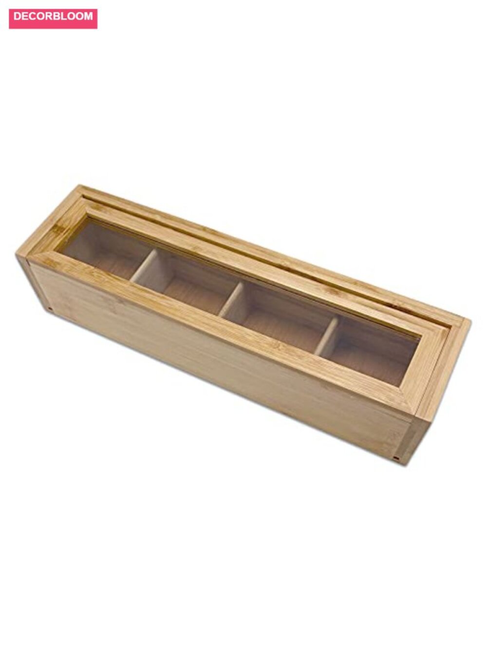 Natural Bamboo 4-Compartment Spice & Condiment Storage Box with See-Through